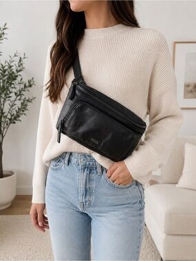 Spikes & Sparrow Black Leather Toiletry Bag Dopp Kit